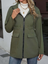 Olive Green Hooded Zip-Up Jacket-Jackets-Darling Fashion-Darling Fashion