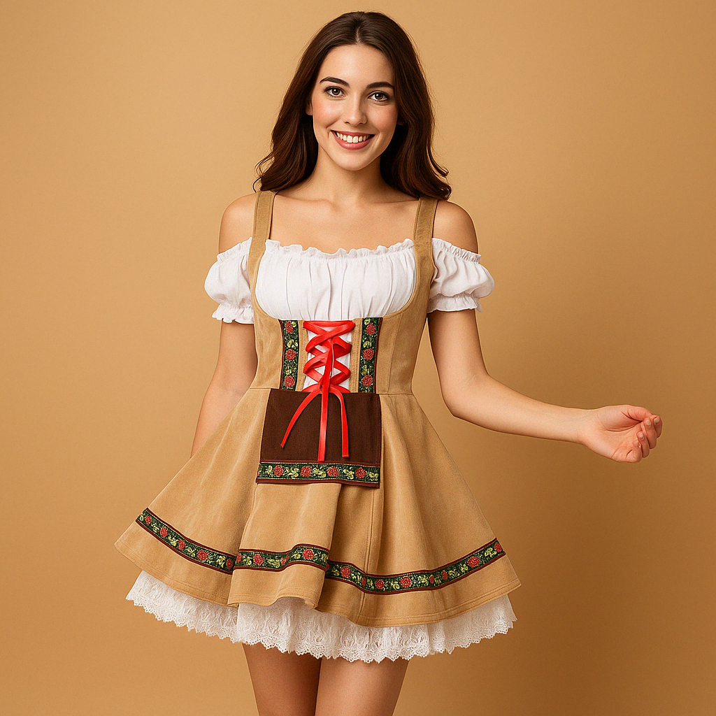 Traditional Oktoberfest dress for women with authentic Bavarian details and flattering fit, available in multiple colors for festivals and themed events.