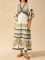 Palm Tree Print Long Dress – Casual Loose Fit