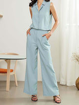 Luxury Sleeveless Suit Set-Outfit Sets-Darling Fashion-Light Blue-S-Darling Fashion