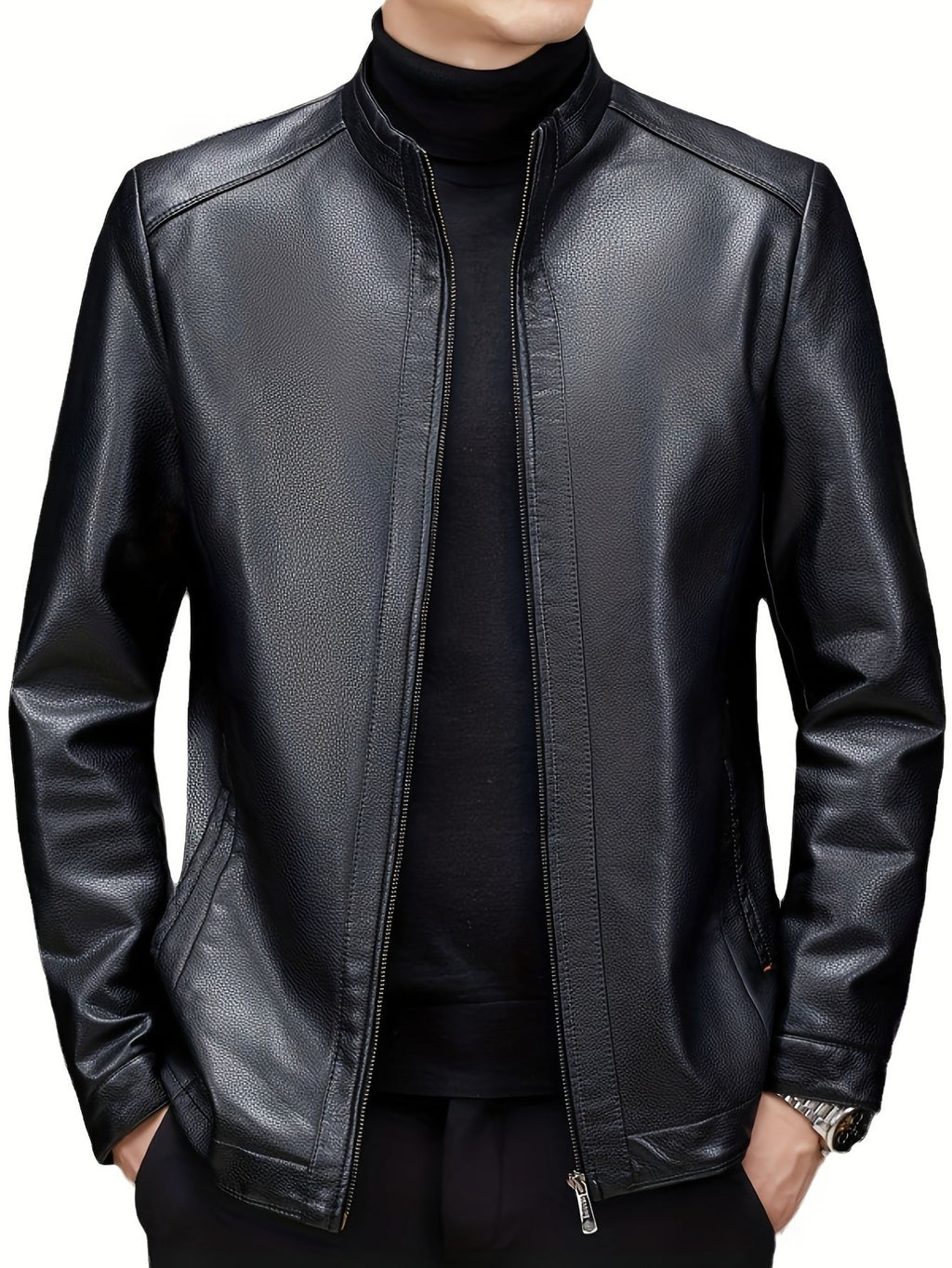 Men's Stand Collar Leather Jacket