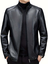 Men's Stand Collar Leather Jacket-Jackets-Darling Fashion-Black-XS-Darling Fashion
