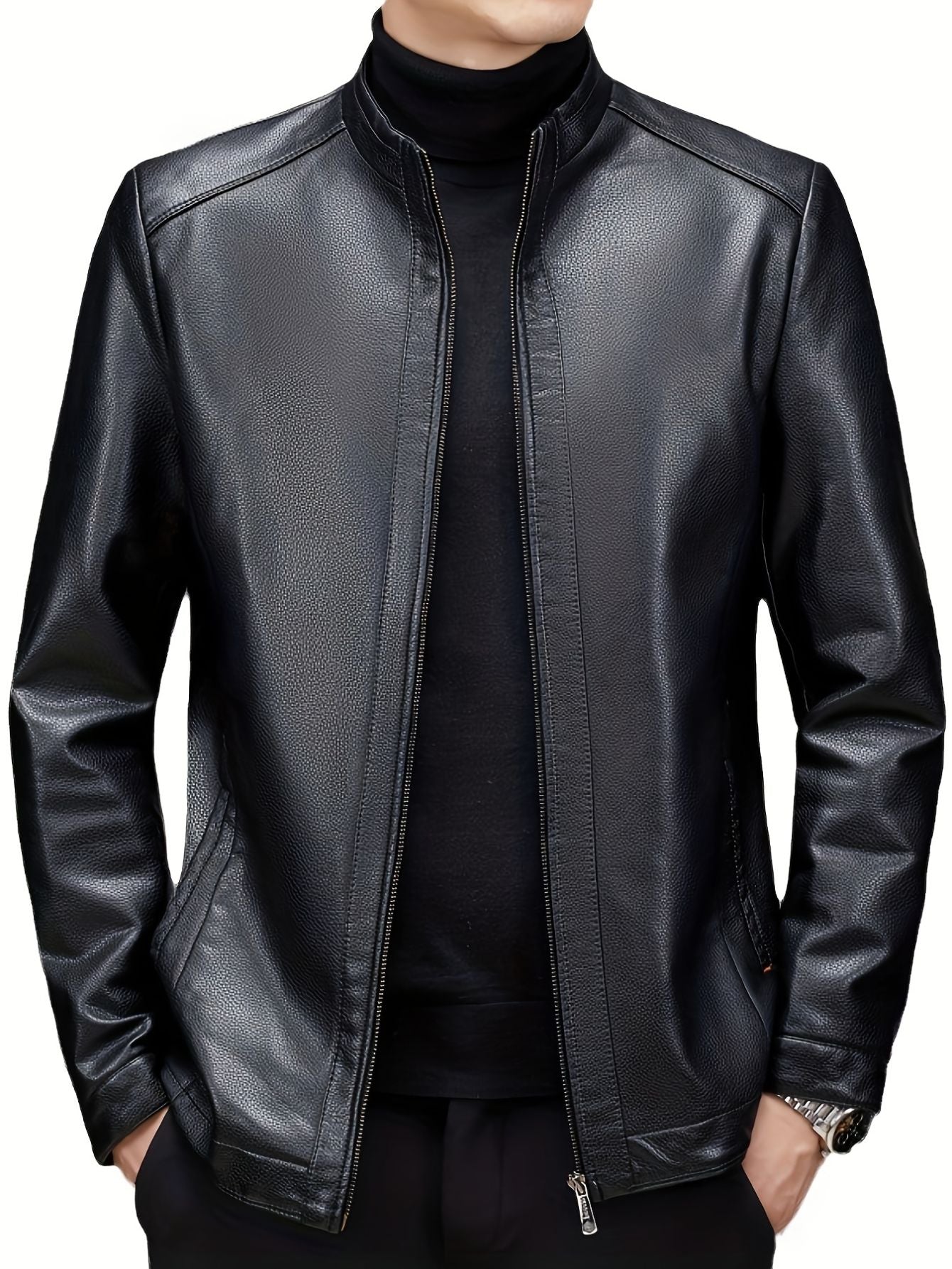 Men's Stand Collar Leather Jacket