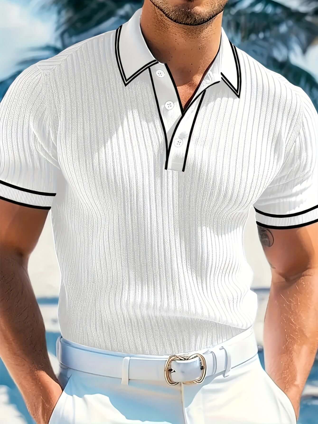 Men's Color Block Polo Shirt-T-Shirts-Darling Fashion-White-S-Darling Fashion