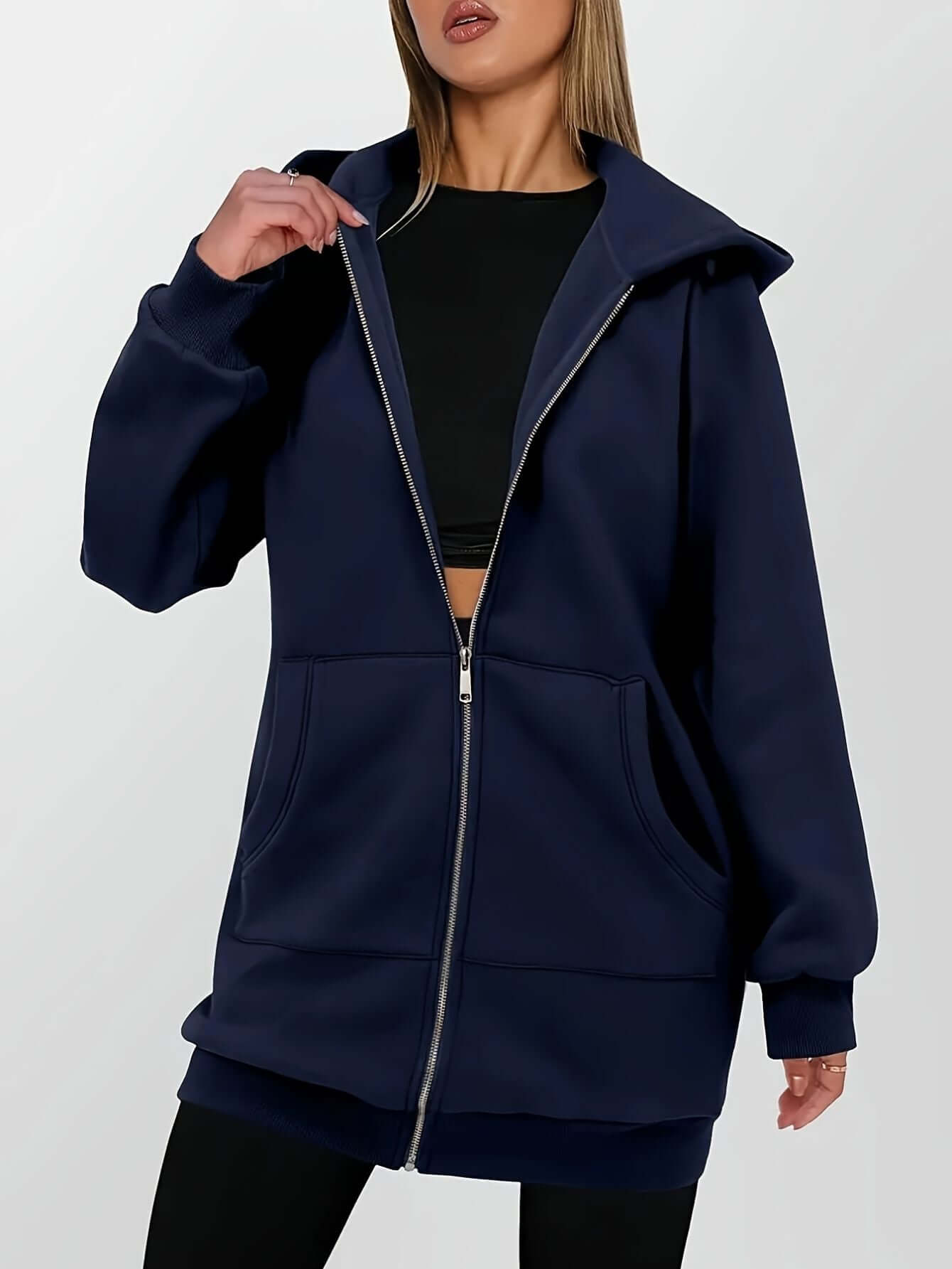 Zip-Up Hoodie Jacket-Jackets-Darling Fashion-Navy-S-Darling Fashion