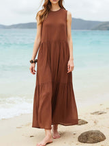 Solid Color Sleeveless Dress – Casual Style-Dresses-Darling Fashion-Brown-S-Darling Fashion