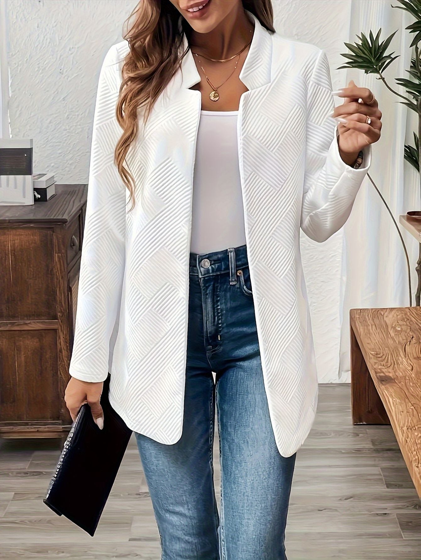 Solid Color Open Front Blazer