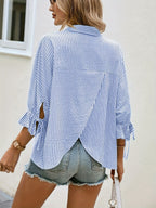 Striped V-Neck Blouse – Casual Tie-Front Detail