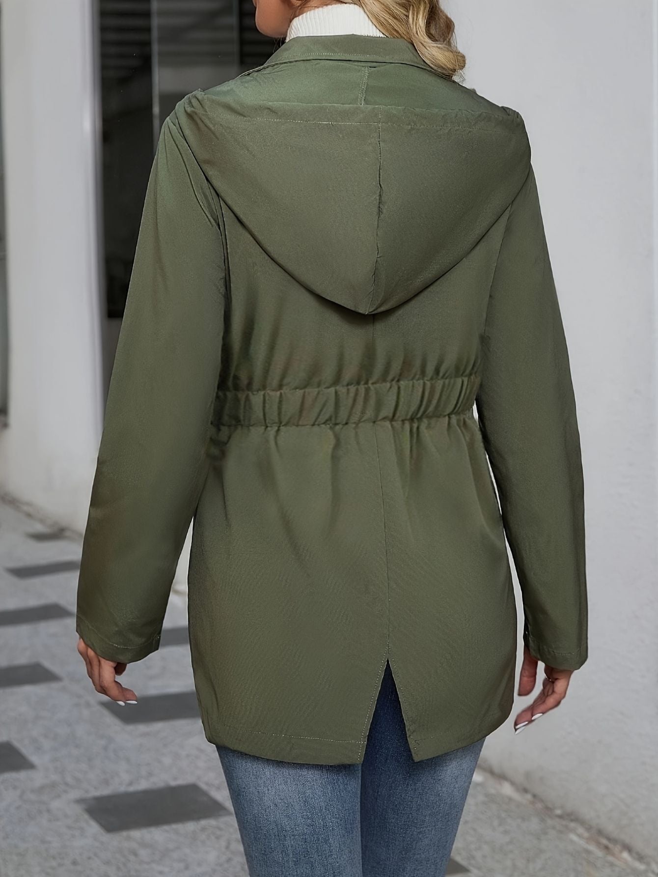 Olive Green Hooded Zip-Up Jacket