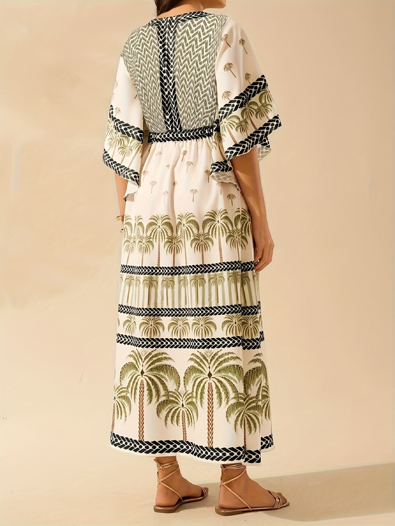 Palm Tree Print Long Dress – Casual Loose Fit