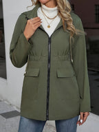 Olive Green Hooded Zip-Up Jacket