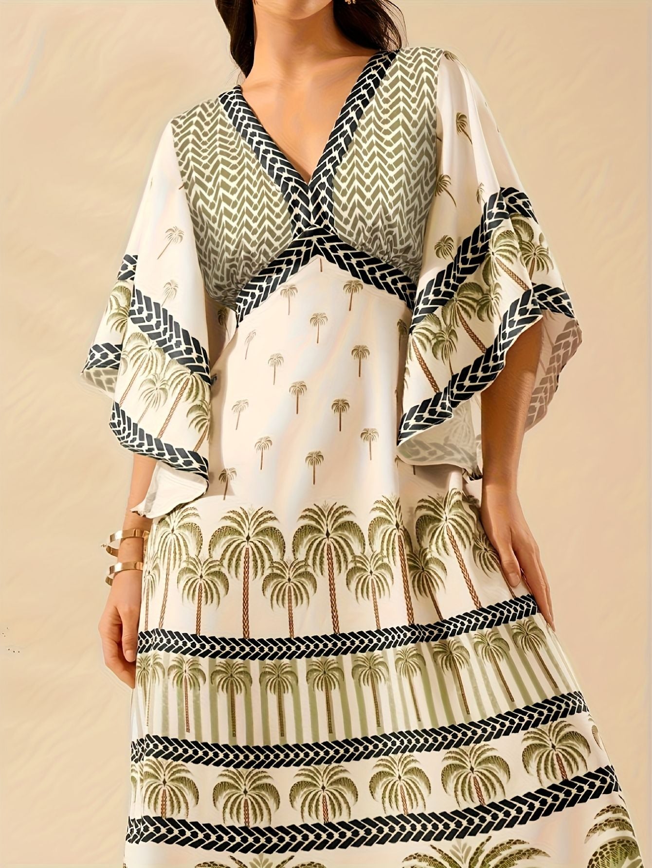 Palm Tree Print Long Dress – Casual Loose Fit