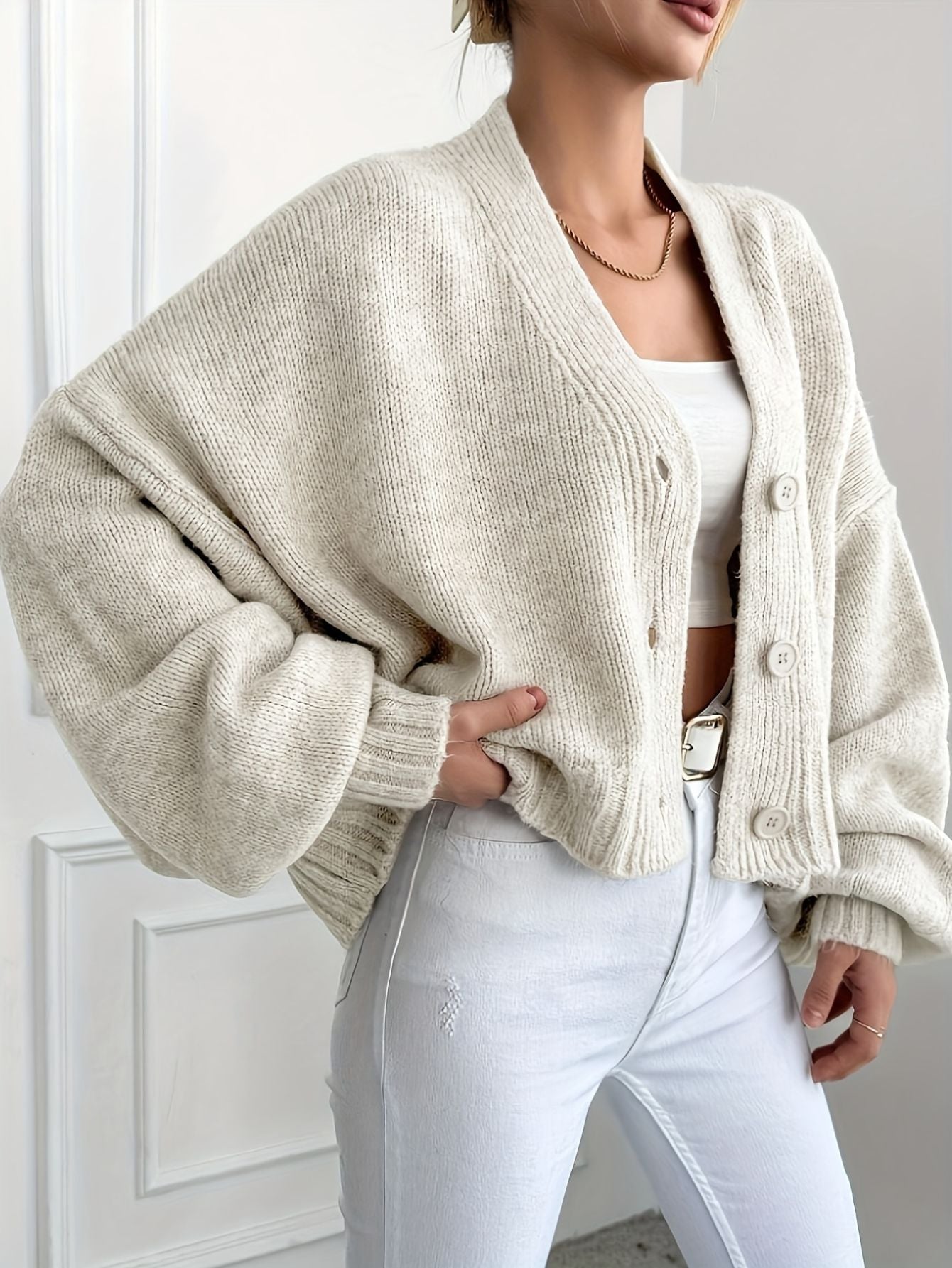V-Neck Knit  Button-Up Cardigan