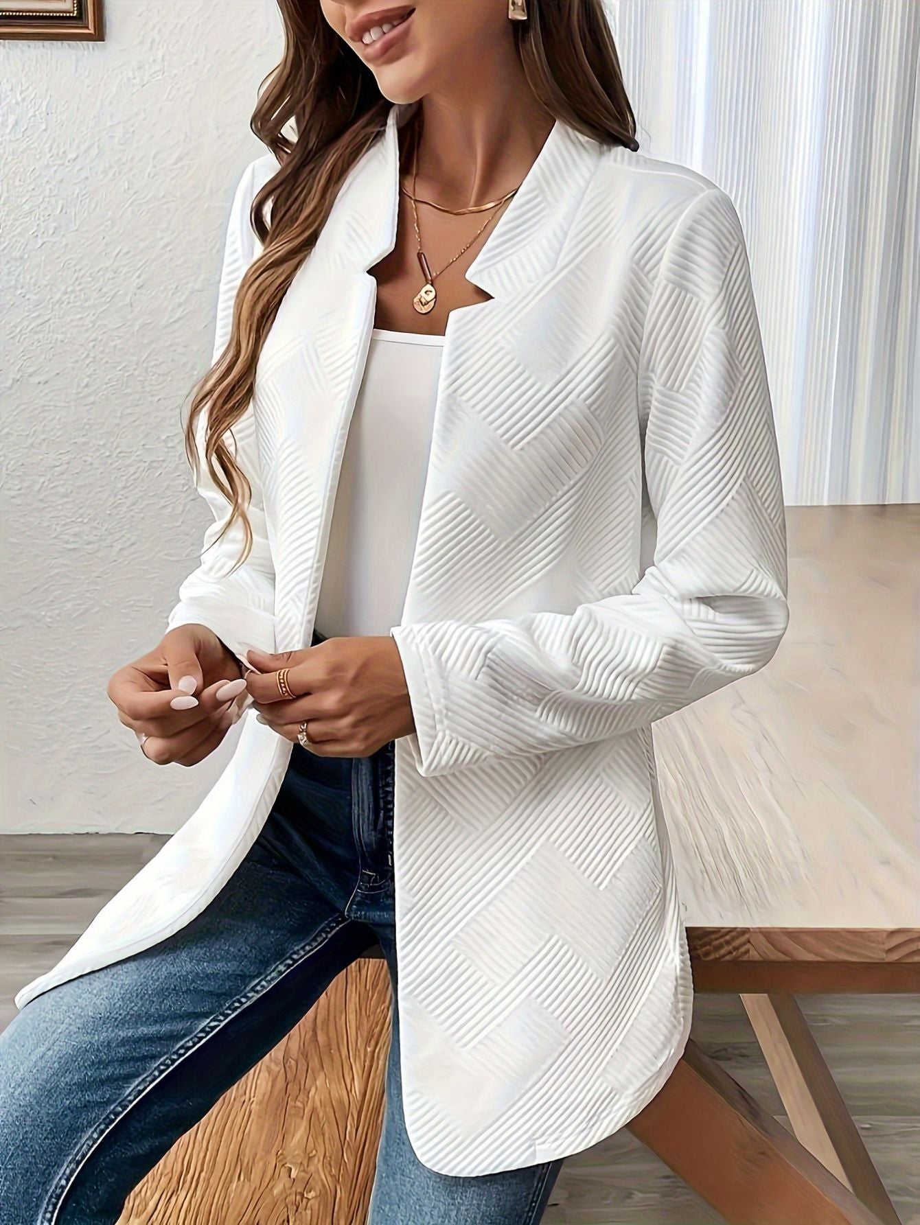 Solid Color Open Front Blazer