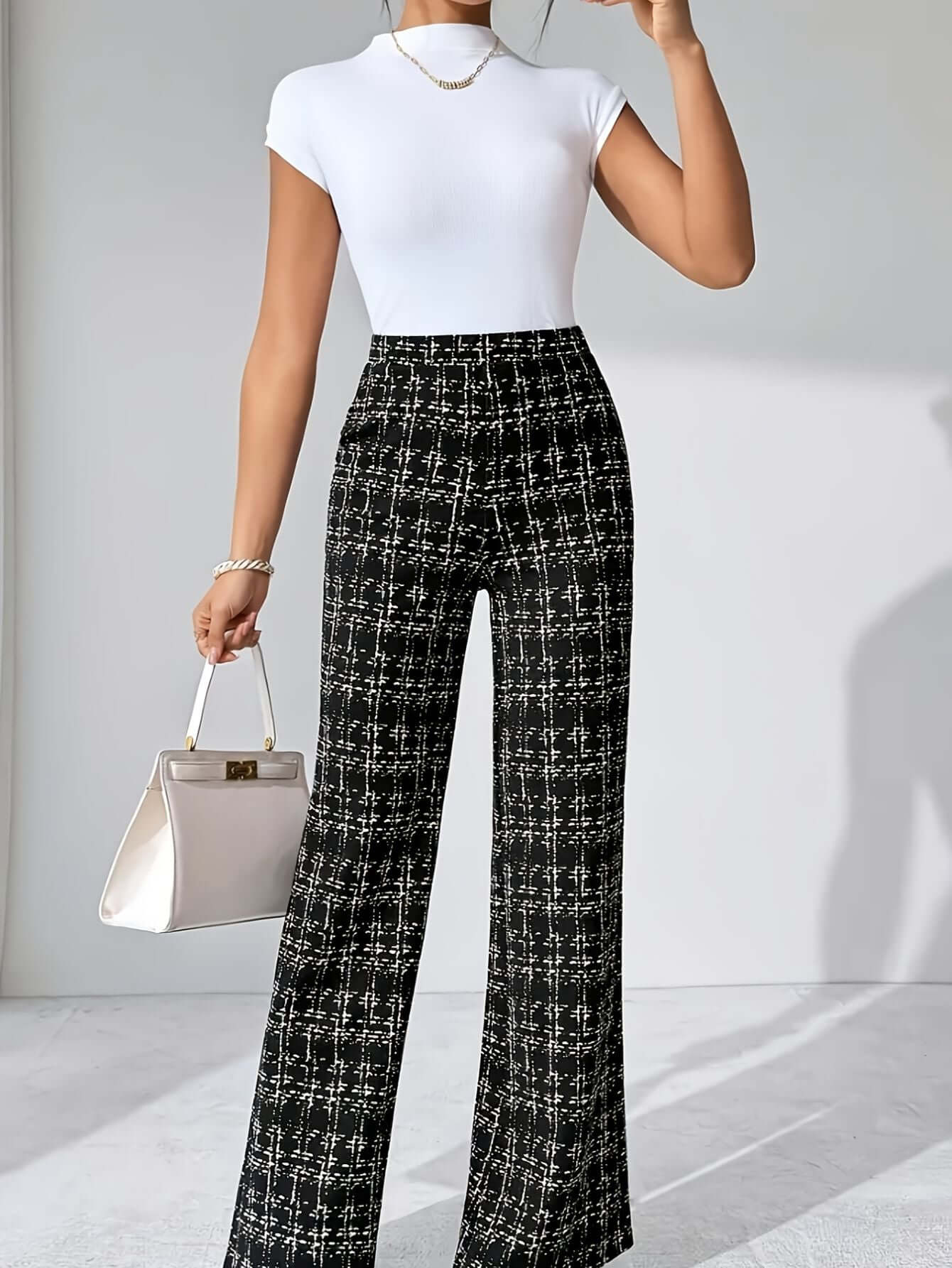Black and White Tweed Pants-Pants-Darling Fashion-Darling Fashion