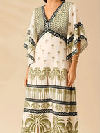 Palm Tree Print Long Dress – Casual Loose Fit