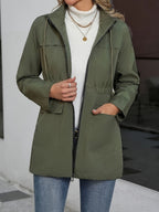 Olive Green Hooded Zip-Up Jacket