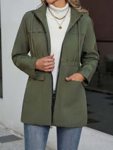 Olive Green Hooded Zip-Up Jacket-Jackets-Darling Fashion-Darling Fashion