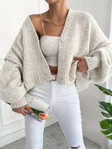 V-Neck Knit Button-Up Cardigan-Cardigans-Darling Fashion-Darling Fashion