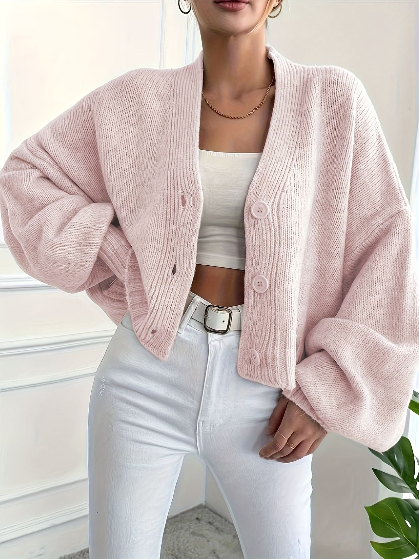 V-Neck Knit  Button-Up Cardigan