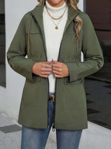 Olive Green Hooded Zip-Up Jacket-Jackets-Darling Fashion-Darling Fashion