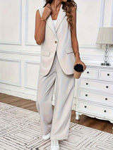Notched Collar Top & Wide-Leg Pants Set-Outfit Sets-Darling Fashion-Darling Fashion