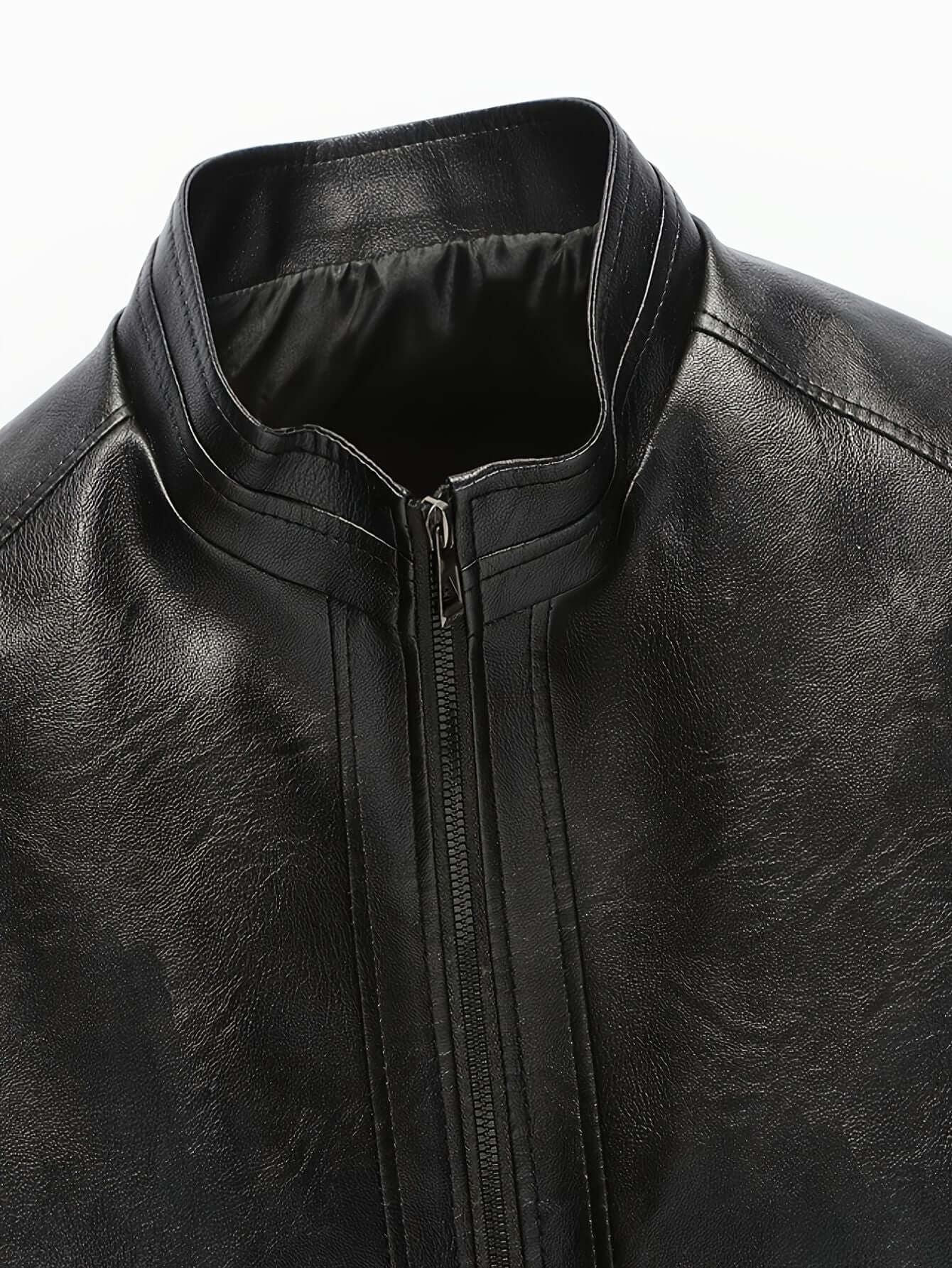 Men's Stand Collar Leather Jacket-Jackets-Darling Fashion-Darling Fashion