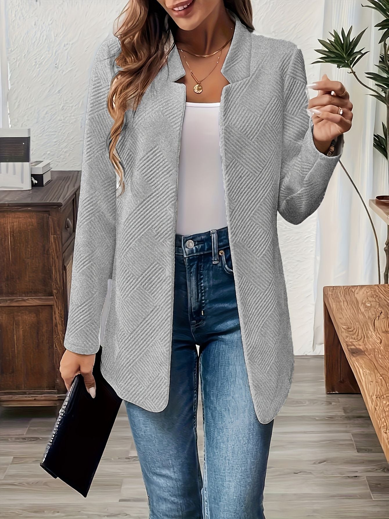 Solid Color Open Front Blazer