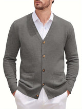 Men's V-Neck Cardigan-Cardigans-Darling Fashion-Gray-S-Darling Fashion