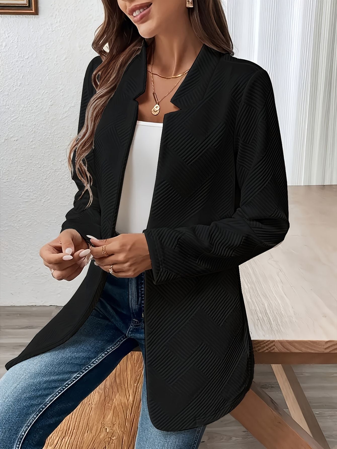 Solid Color Open Front Blazer