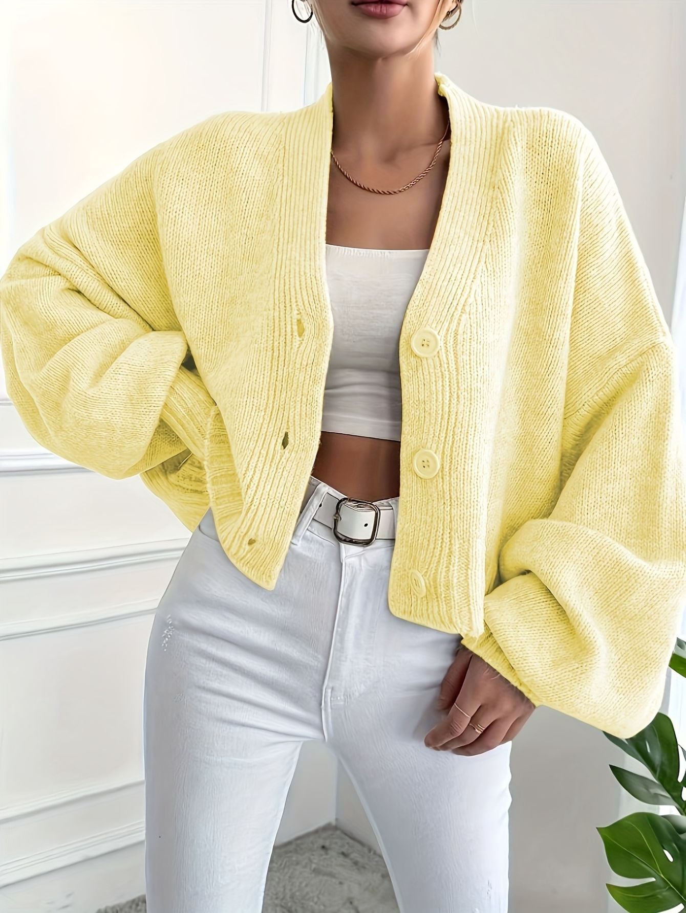V-Neck Knit  Button-Up Cardigan