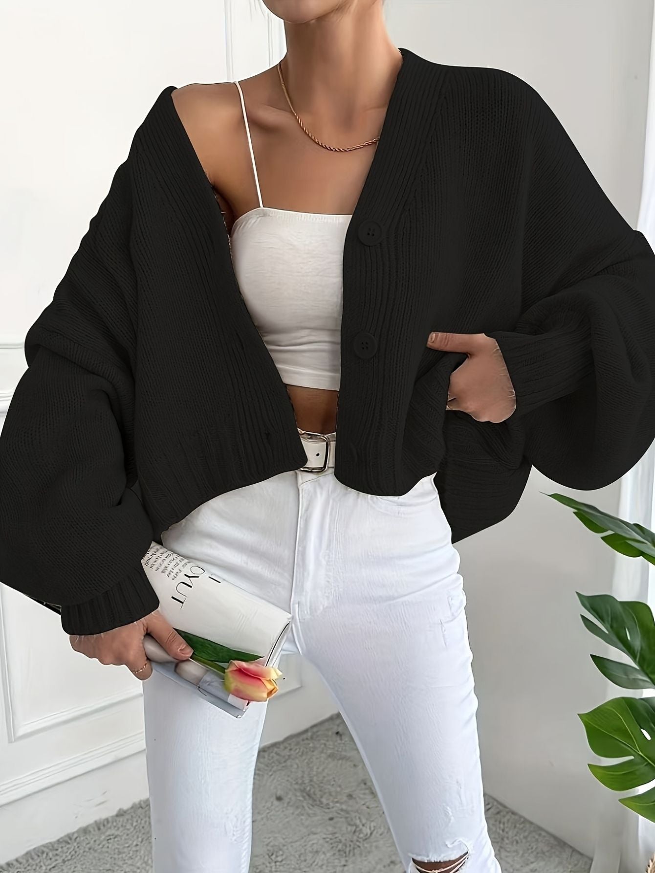 V-Neck Knit  Button-Up Cardigan