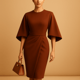 A-line midi dress with belt for women | Lillian-Dresses-Darling Fashion-Brown-S-Darling Fashion
