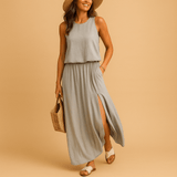 Airy summer dress with short sleeves for women | Clara-Dresses-Darling Fashion-Gray-S-Darling Fashion