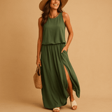 Airy summer dress with short sleeves for women | Clara-Dresses-Darling Fashion-Dark Green-S-Darling Fashion