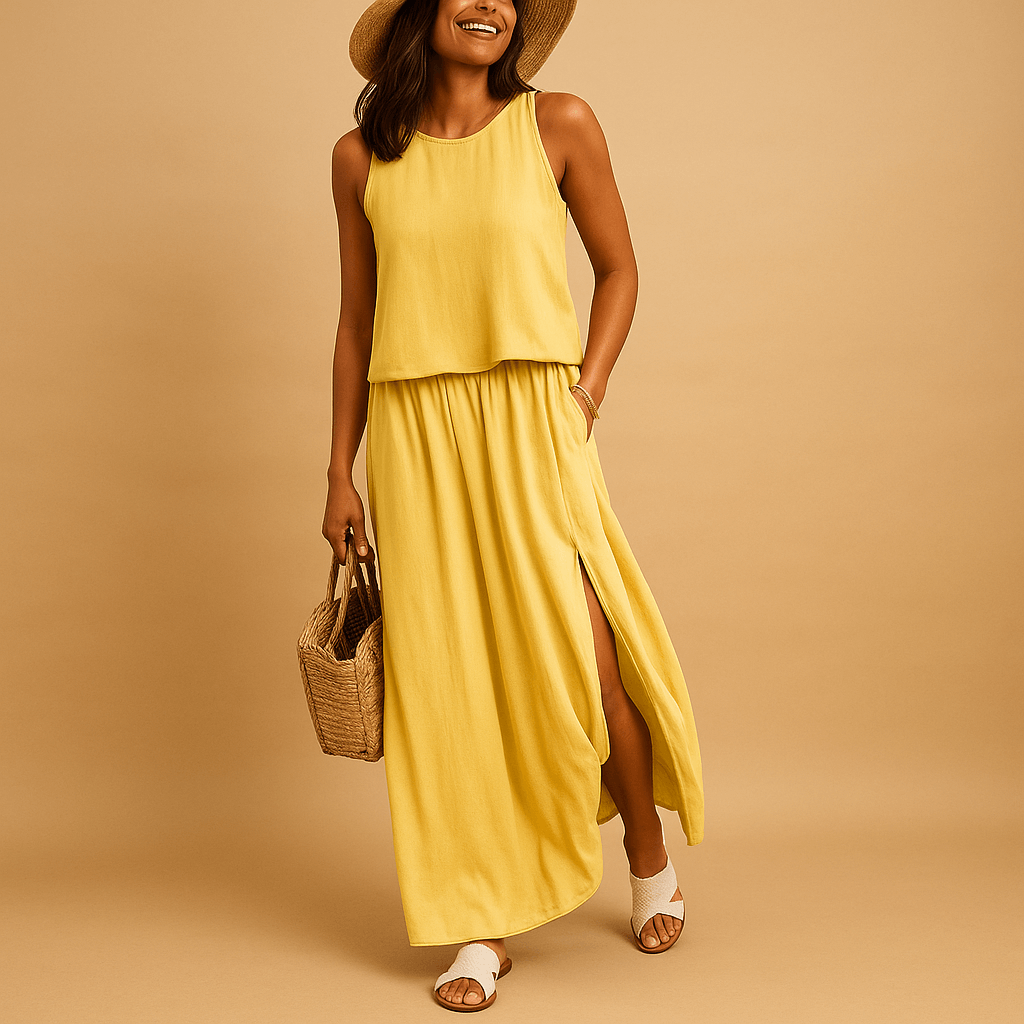 Airy summer dress with short sleeves for women | Clara-Dresses-Darling Fashion-Yellow-S-Darling Fashion