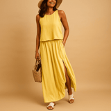 Airy summer dress with short sleeves for women | Clara-Dresses-Darling Fashion-Yellow-S-Darling Fashion