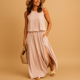 Airy summer dress with short sleeves for women | Clara-Dresses-Darling Fashion-Khaki-S-Darling Fashion