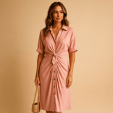 Ankle-length evening dress with draping for women | Eliana-Dresses-Darling Fashion-Pink-S-Darling Fashion