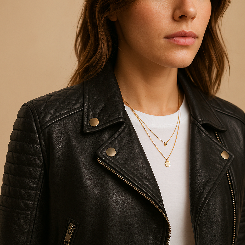 Black faux leather jacket for women with collar | Amelia-Jackets-Darling Fashion-Darling Fashion