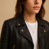 Black faux leather jacket for women with collar | Amelia-Jackets-Darling Fashion-Darling Fashion