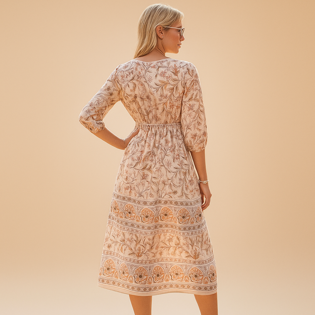Women’s bohemian summer dress with airy fit and refined patterns, perfect for festivals, beach days, and casual summer outings.