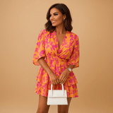 Boho mini dress with bohemian print for women | Selene-Dresses-Darling Fashion-Orange-S-Darling Fashion