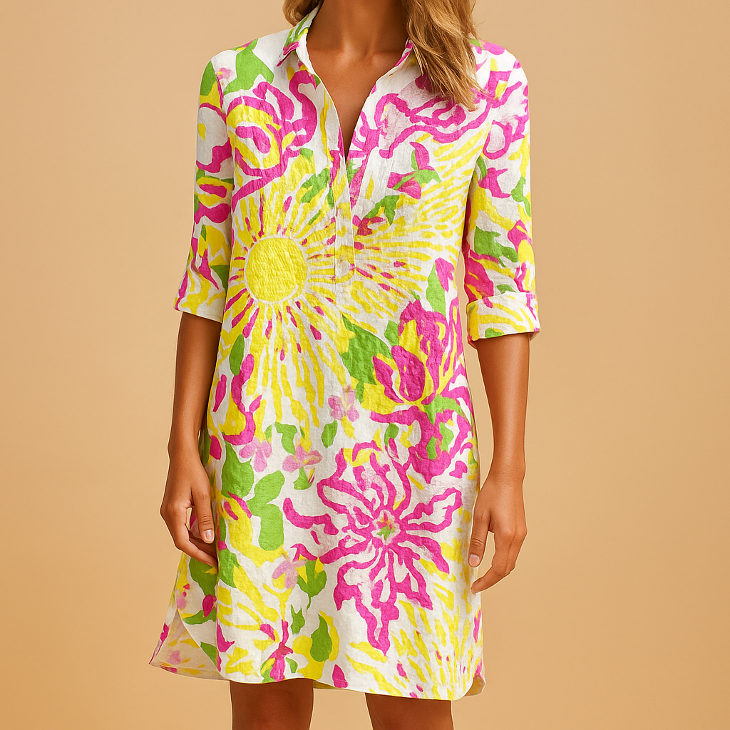 Women’s boho summer dress with v-neckline, breathable fabric, and relaxed fit – perfect for beach days, brunch, or casual summer wear.