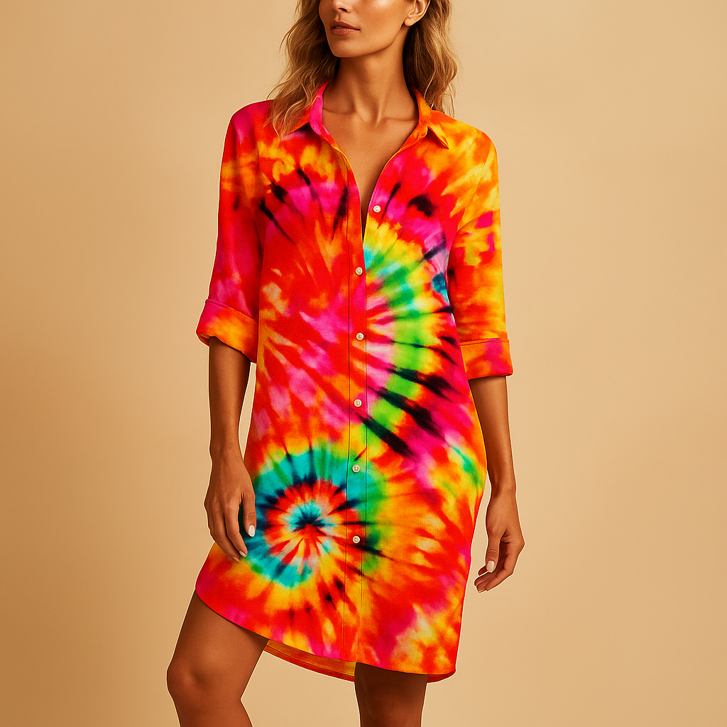 Women’s boho summer dress with v-neckline, breathable fabric, and relaxed fit – perfect for beach days, brunch, or casual summer wear.