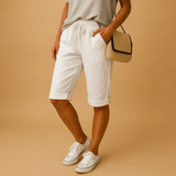 Casual capri pants with drawstring waist for women | Elise-Trousers-Darling Fashion-White-M-Darling Fashion