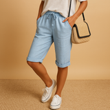 Casual capri pants with drawstring waist for women | Elise-Trousers-Darling Fashion-Blue-M-Darling Fashion