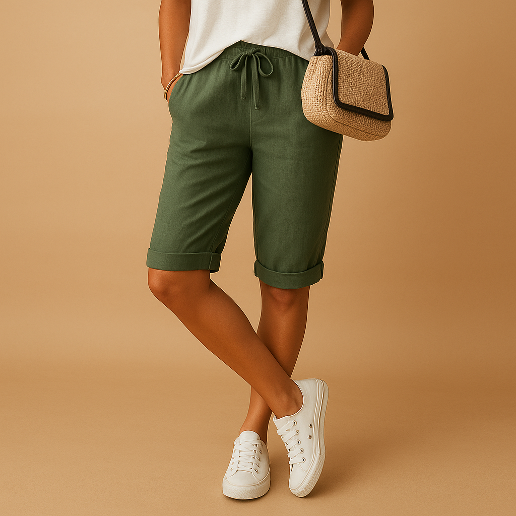 Casual capri pants with drawstring waist for women | Elise-Trousers-Darling Fashion-Green-M-Darling Fashion