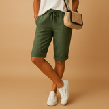 Casual capri pants with drawstring waist for women | Elise-Trousers-Darling Fashion-Green-M-Darling Fashion