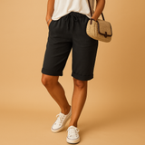 Casual capri pants with drawstring waist for women | Elise-Trousers-Darling Fashion-Black-M-Darling Fashion